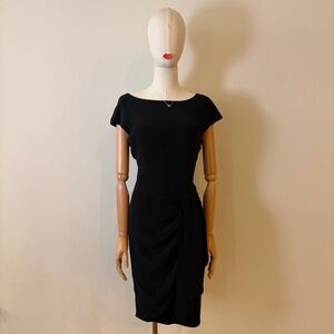 Vintage Nipon Boutique Black Sheath Dress Sheer Back Drape Detail Size 8